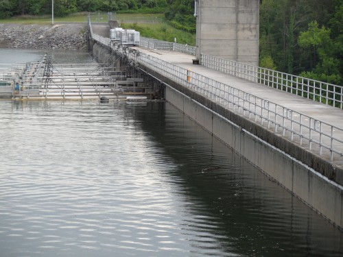 Structures on the dam by the generator intake