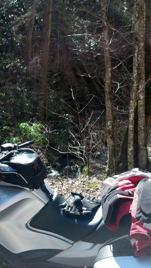 Cool dark creek flowing under bridge