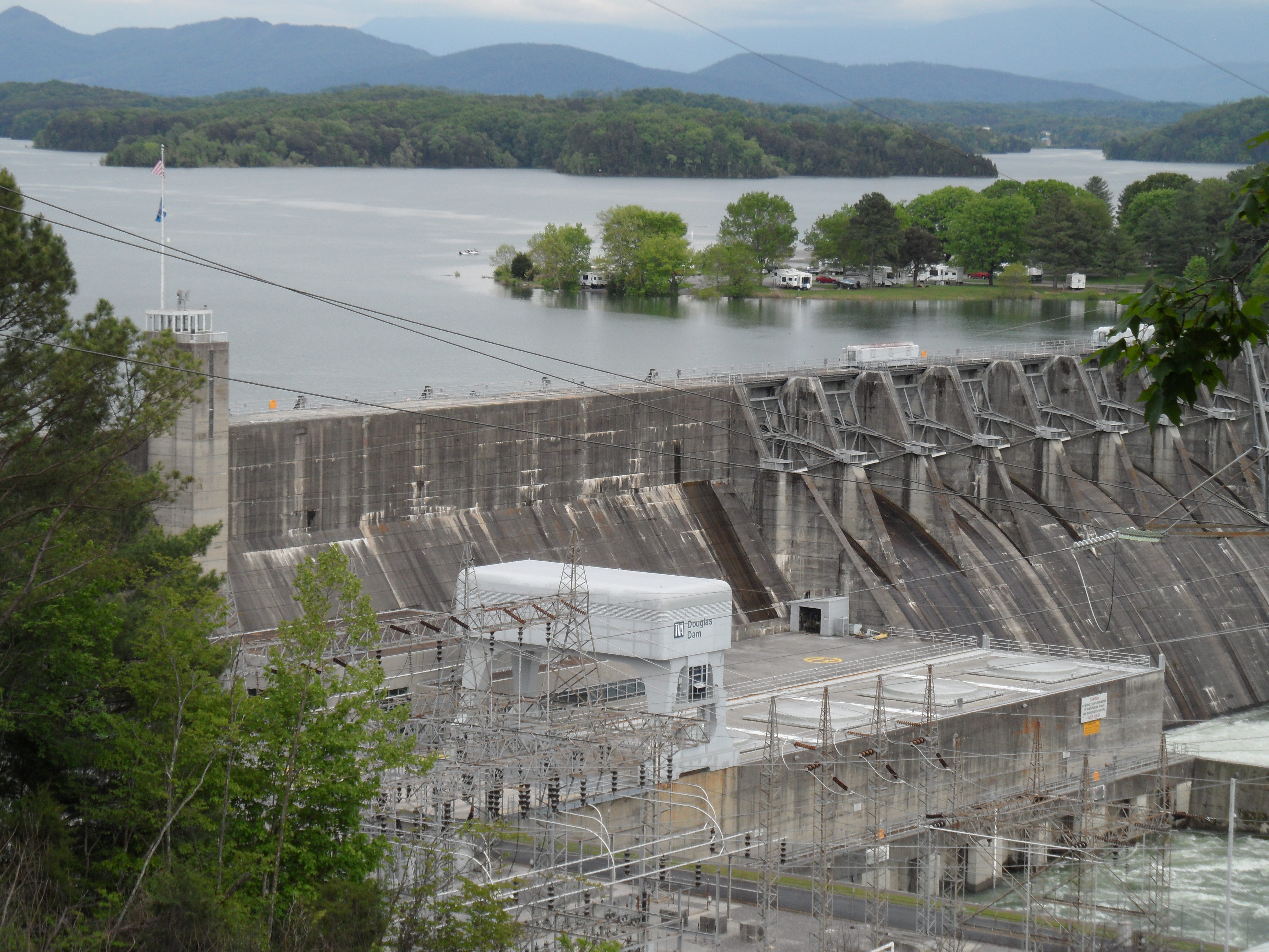 Campgrounds in danger of flooding next to the dam on Douglas Lake