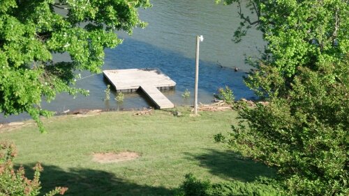 Our floating dock surrounded by debris